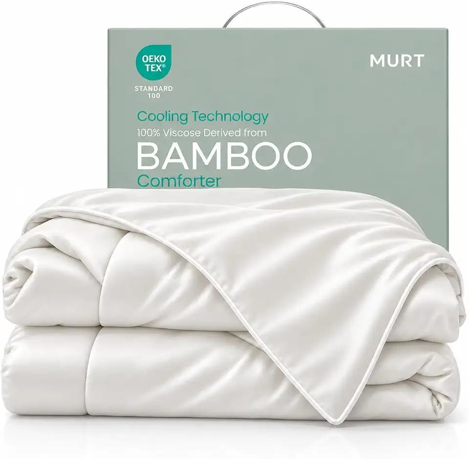 MURT Cooling Comforter King Size 100% Bamboo Viscose Cooling Blankets for Hot Sleepers Soft Breathable Lightweight Summer Comforter with Dual-Sided Cool Tech for Night Sweats, White, 104x90 Inches