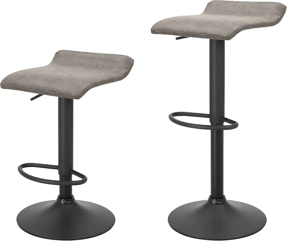 Finnhomy Bar Stools Set of 2 Counter Height, Swivel Barstools with Footrest and Backless, Height Adjustable Rustic Bar stools for Kitchen, Vintage Leather, Retro Grey