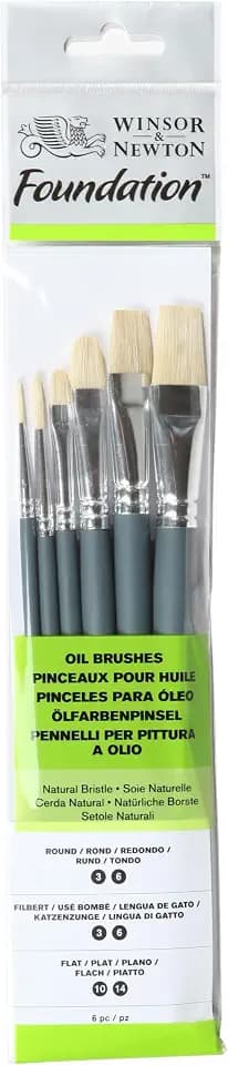 Winsor & Newton Foundation Oil Hog Brush Set, Short Handle, 6 Pack