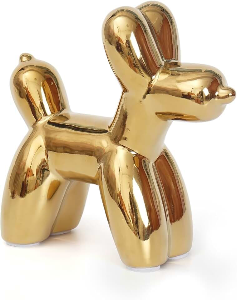 Notakia Large Golden Cute Ceramics Balloon Dog Statue Crafts Living Room Desktop Decorations,Handmade Modern Small Ceramic Animal Statue Ornament Home Decor Accents