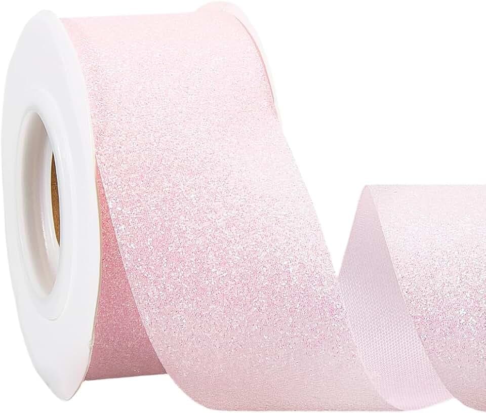 10 Yards 1.5 Inch Pink Metallic Glitter Shiny Sparkling Satin Ribbon Shimmer Sparkle Polyester Fabric Christmas Ribbons Roll for Sewing Making Crafts Gift Wrapping Wedding Party Home Decor