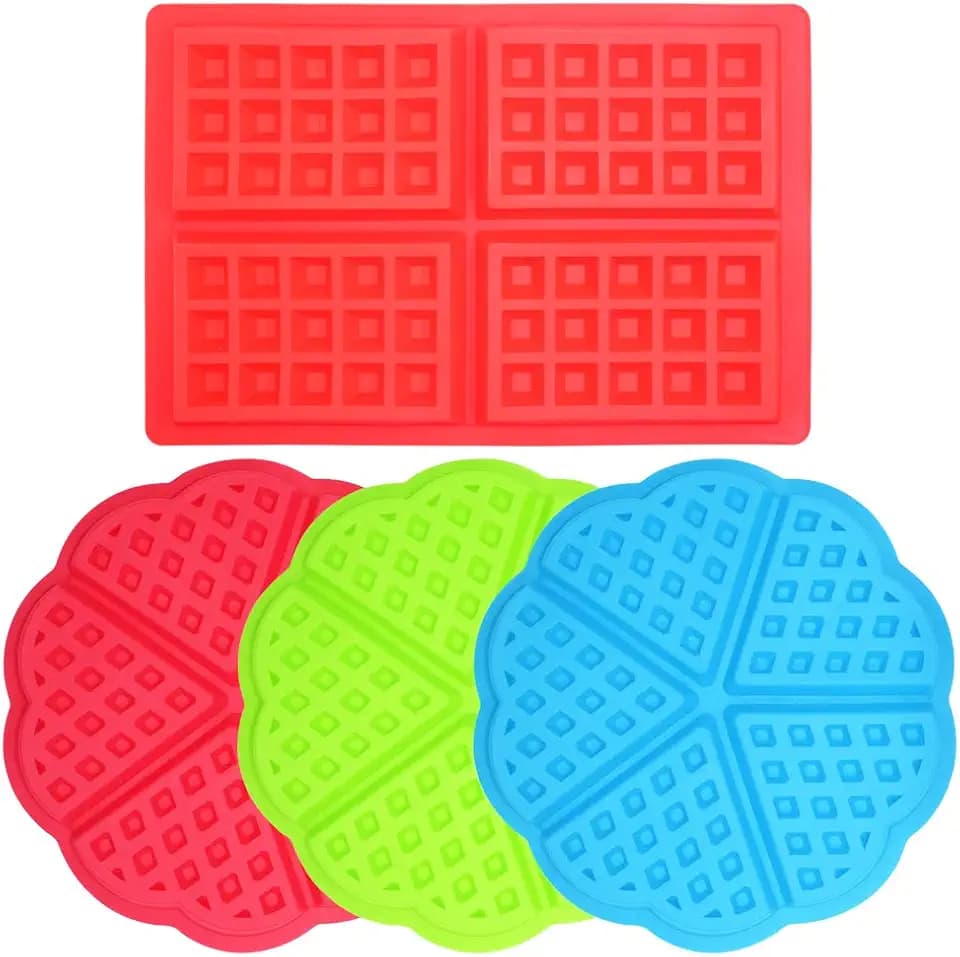Sonku 4 Pcs Waffle Mold, Silicone Heart-Shaped Square-Shaped Waffle Baking Molds Muffin Pans Chocolate Bread Pie Flan Bakeware