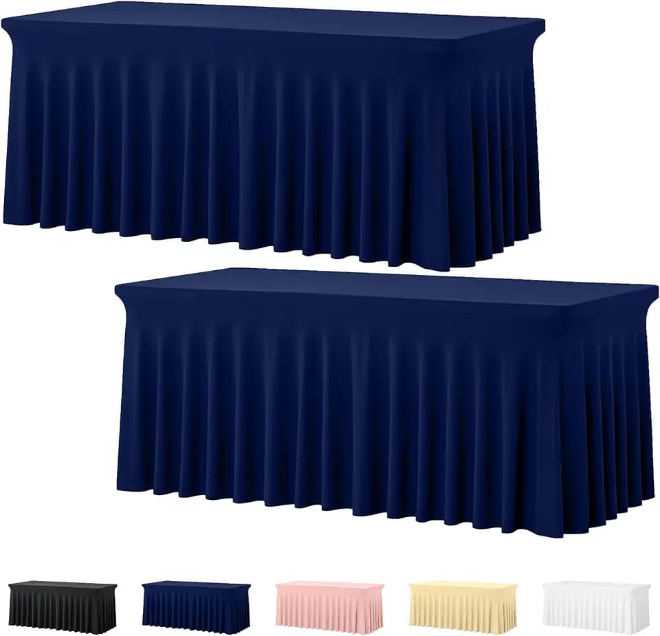 Deep Dream 2 Pack Navy Blue Spandex Fitted Tableclothes for 6 Foot Rectangle Tables, Wrinkle Free 6FT Fitted Table Cover, Stretch Tablecloth Table Skirt for Party, Banquet, Wedding and Events