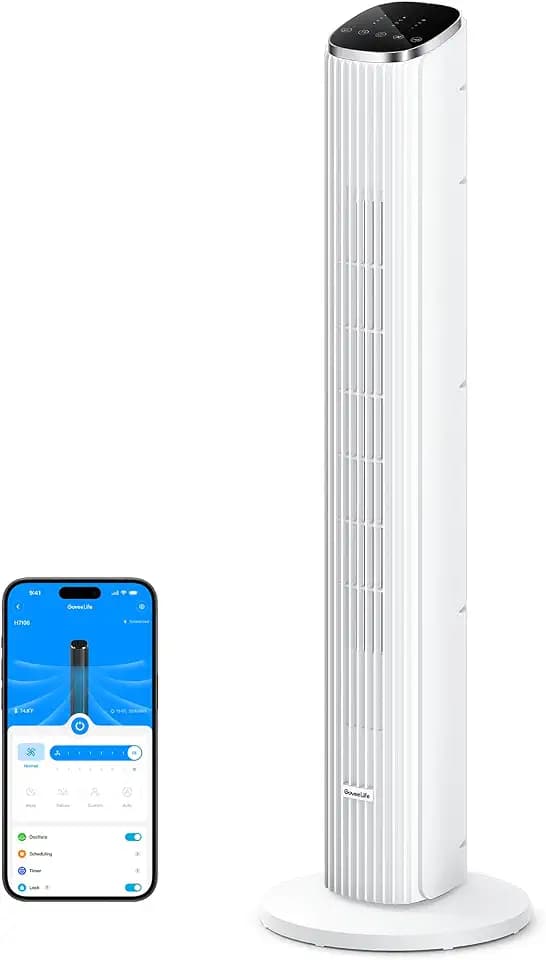 GoveeLife 36 in. White Tower Fan for Bedroom, 5 Modes 8 Speeds up to 25ft/s