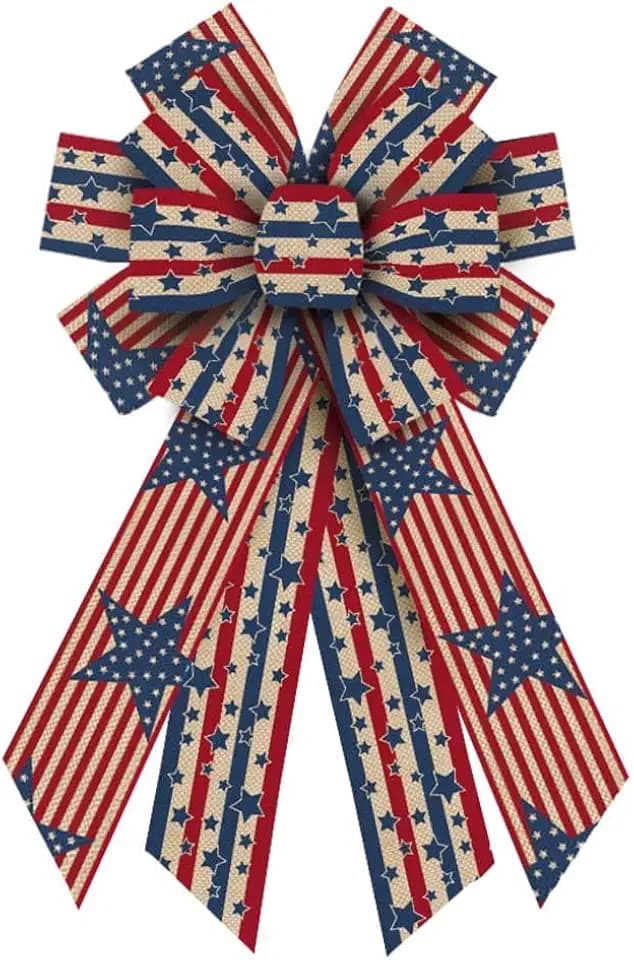 Large 4th of July Patriotic Bows for Wreath, Memorial Day Wreath Bow American Stars Stripes Tree Topper Bows for Front Door Patriotic Decorations Supplies