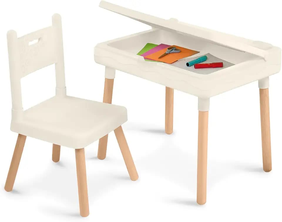 B. toys Kids Desk & Chair Set, Little Desk & Chair Duo, Ivory, Furniture
