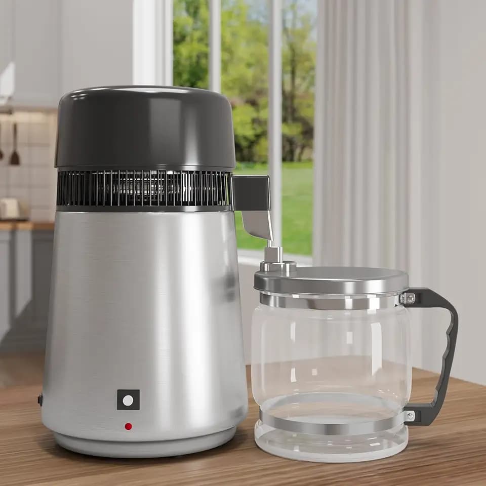Garvee 1.1 Gallon Water Distiller 750W Home Water Purifier with Glass Jug Drinking Water Purification Filter Set Produces Water with 2ppm Purity Ideal for Home and Office Use - Silver