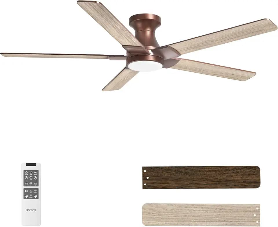 DAMINY 52 Inch Brown Ceiling Fans with Lights and Remote