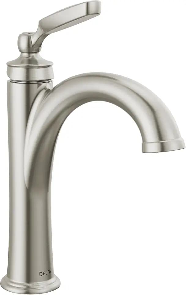 Delta Woodhurst Brushed Nickel Bathroom Faucet 1 Hole, Single Hole Bathroom Sink Faucet for Vanity, Metal Push-Pop Drain Assembly, Stainless 532-SSMPU-DST