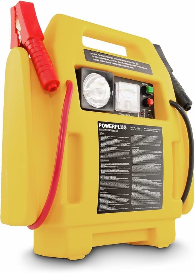 Powerplus 4-in-1 Powerstation POWX411- Starthilfe Pannenhilfe Set für Auto, Diesel, Motorrad 1600cc - 7000mAh Stromversorgung - 17 bar Kompressor - 3.6W Licht