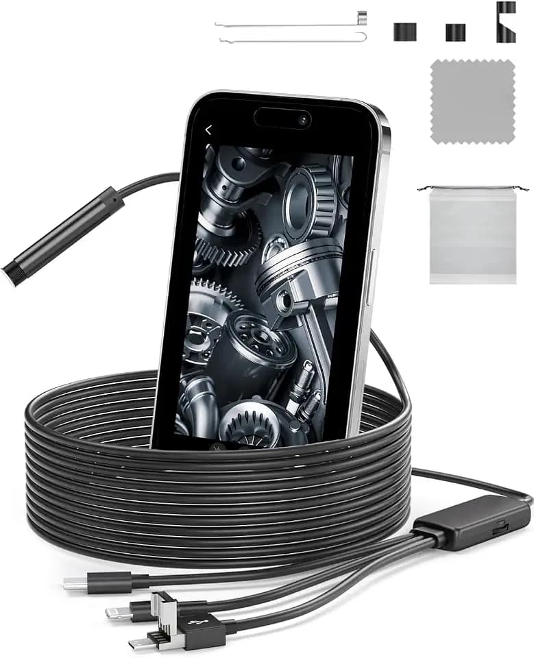 Endoskopkamera mit Licht,1920P HD Endoskopkamera,3m Inspektionskamera mit 8 LED Leuchten,Kein WLAN Erforderlich,Ip67Wasserdichtes,Typ C Endoskop für Android und iOS Smartphone, iPhone, iPad, Samsung