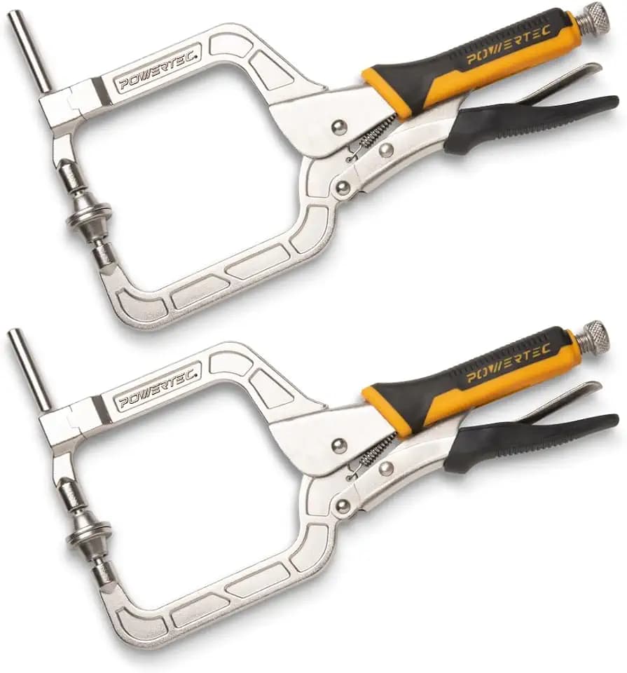 POWERTEC 2 Way Pocket Hole Clamp, Quick Release 12” Right Angle Clamp for Pocket Hole Joinery, Vise Grip Clamps w/Ergonomic Grip & Swivel Pad, Clamps for Woodworking, DIY, Drawer Making-2PCs (71745)