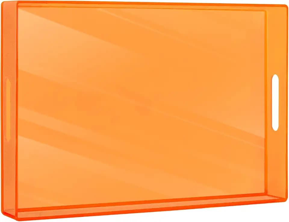 MAONAME Orange Clear Serving Tray with Handles, Rectangle Decorative Tray