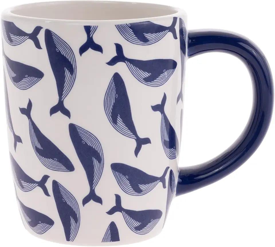 Boston International Ceramic Mug for Coffee Tea & Hot Drinks, 12 oz, Navy Whale