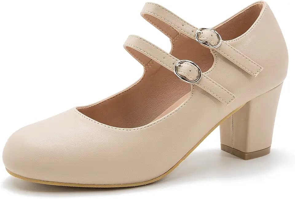 Women's Mary Jane Pumps Double Strap Block Heel Dress Wedding Party Shoes