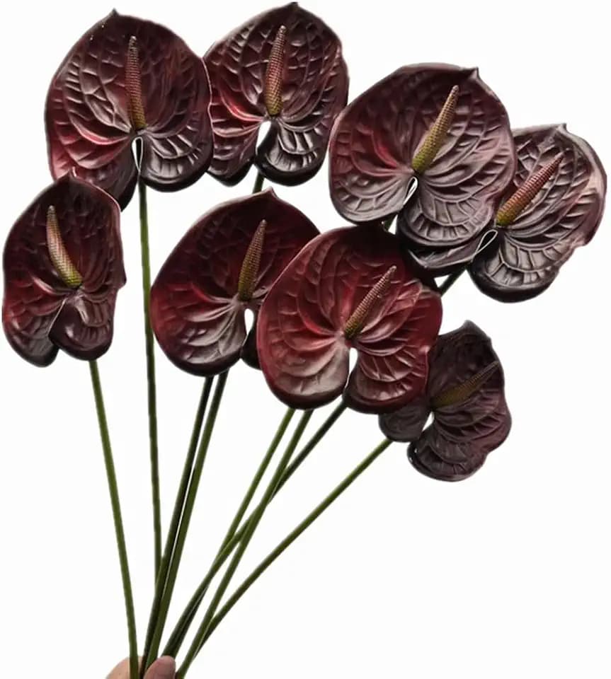 8pcs Burgundy Anthurium Artificial Flowers Lifelike Fake Flowers 5.5" Head for Table Centerpieces Bridal Wedding Festival Christmas Hotel Home Floral Decor (Burgundy)