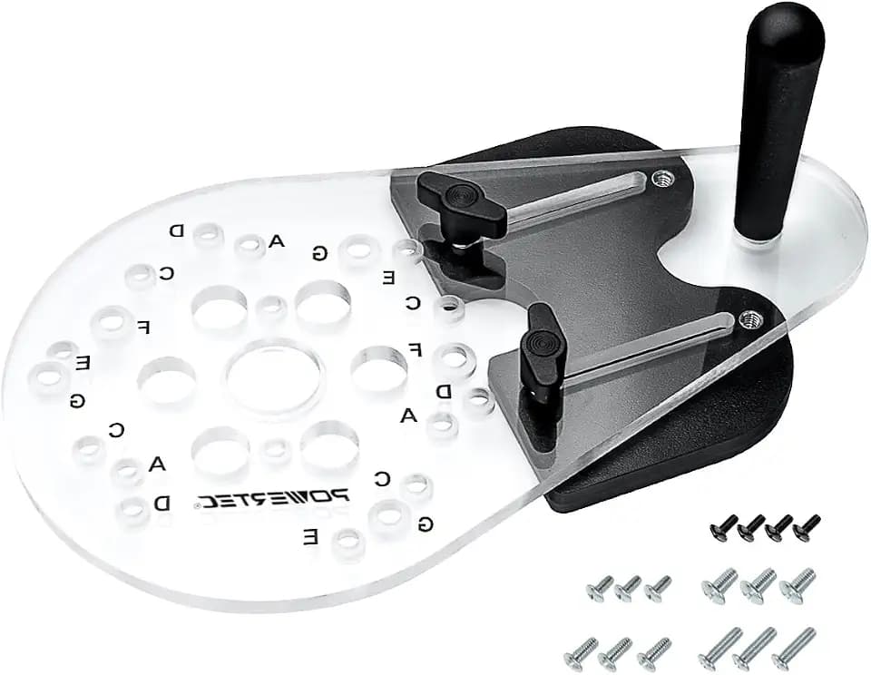 POWERTEC Universal Offset Router Base Plate w/Edge Routing Reversible Fence Guide, Marked Predrilled Holes Fits Listed Models Porter Cable, Bosch, Milwaukee, Ryobi, Makita, Dewalt, Craftsman (71398)