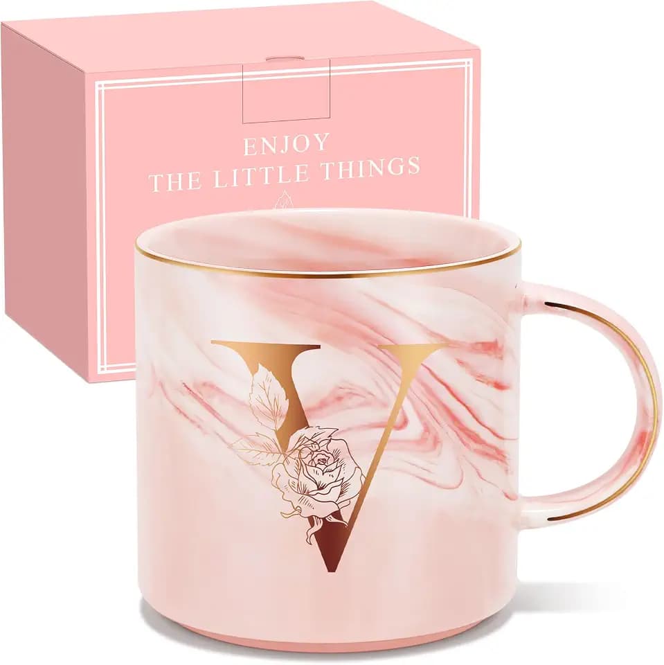Uwingess Birthday Gifts for Women, Initial Mug with Gift Box, Personalized Monogram Letter Coffee Mug for Mom Friend Sister Teacher Coworker