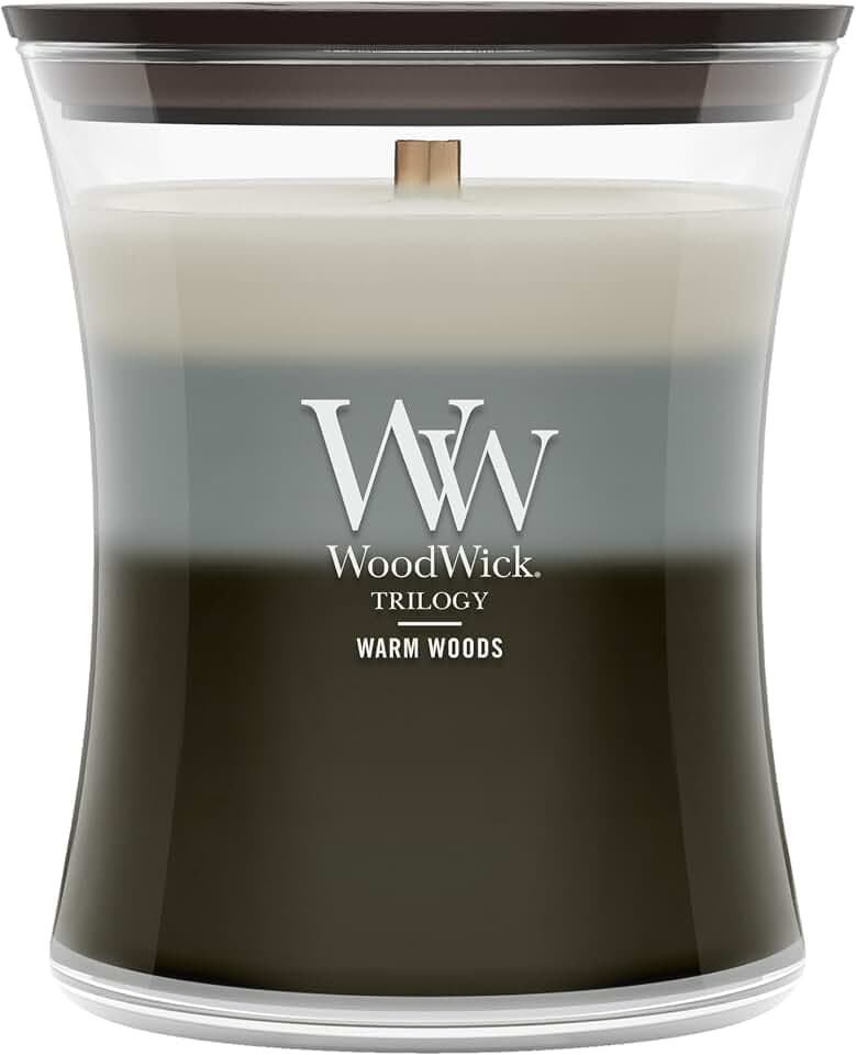 WoodWick Warm Woods Trilogy Tri-Scented Candle, Crackling Wick, 9.7oz