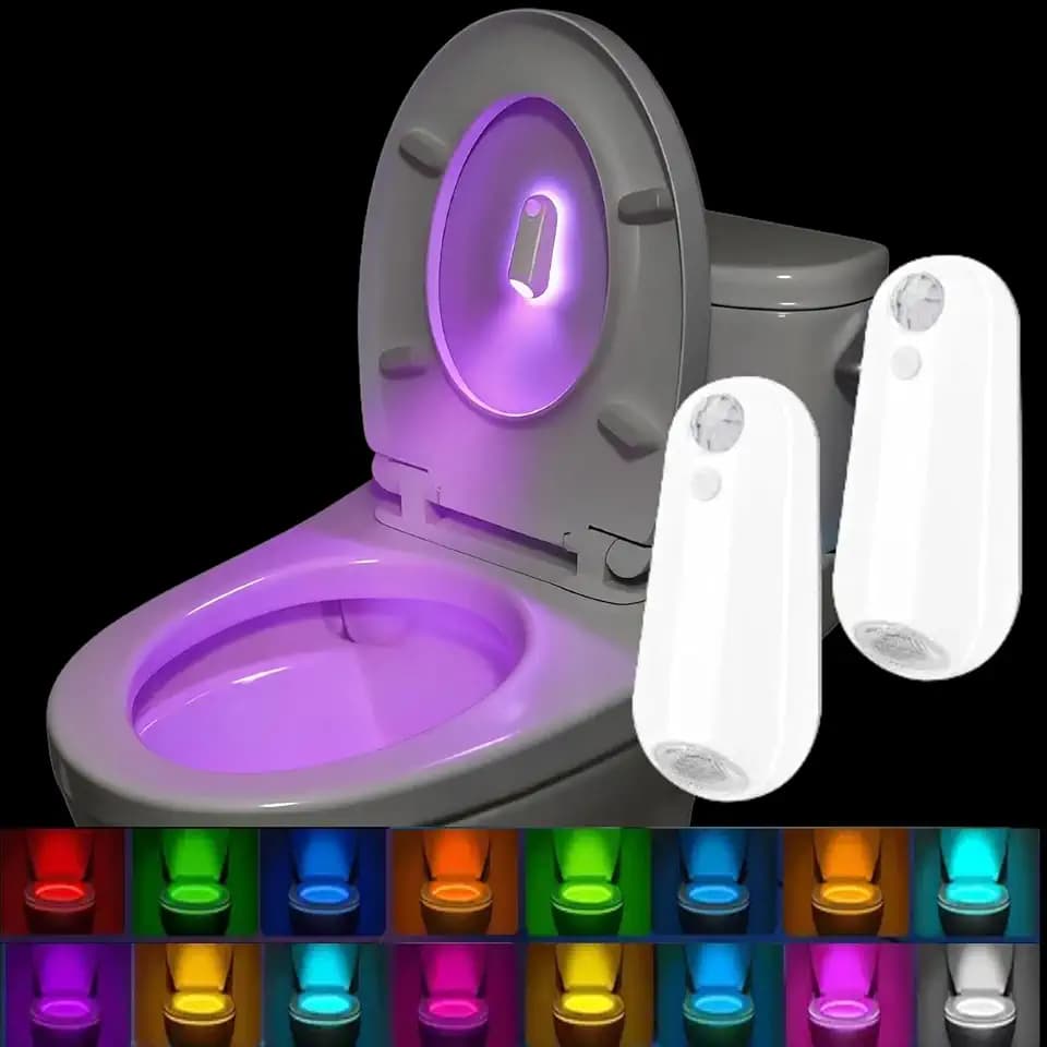 2 Pack Toilet Night Light Motion Sensor Activated, Rechargeable RGB Toilet Bowl Light, Birthday Gifts for Women Men 2026