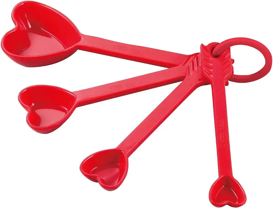UP 4-Piece Heart Melamine Measuring Spoons Set, Professional Nesting Baking and Cooking Tools for Liquid and Dry Ingredients, Red