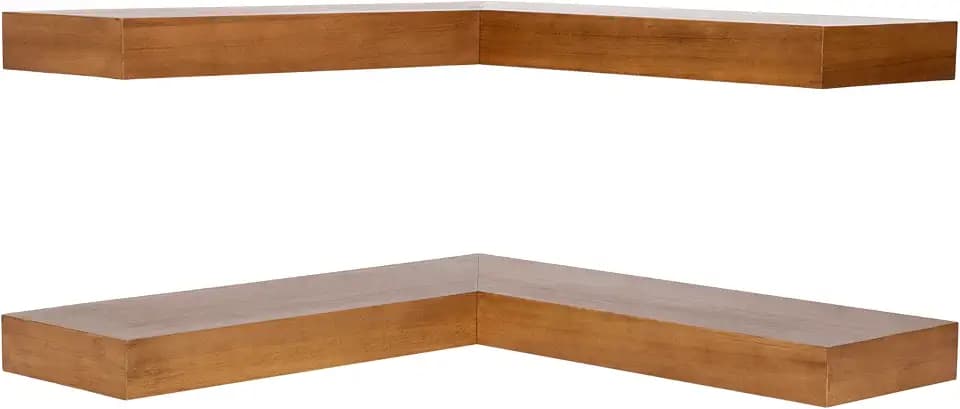 Kate and Laurel Havlock Modern Wood Two-Piece Floating Corner Shelf Set, 26 x 8 x 3, Rustic Brown, Wooden Corner Shelving with Unique Geometric Shape for Living Room Decor or Entryway Storage