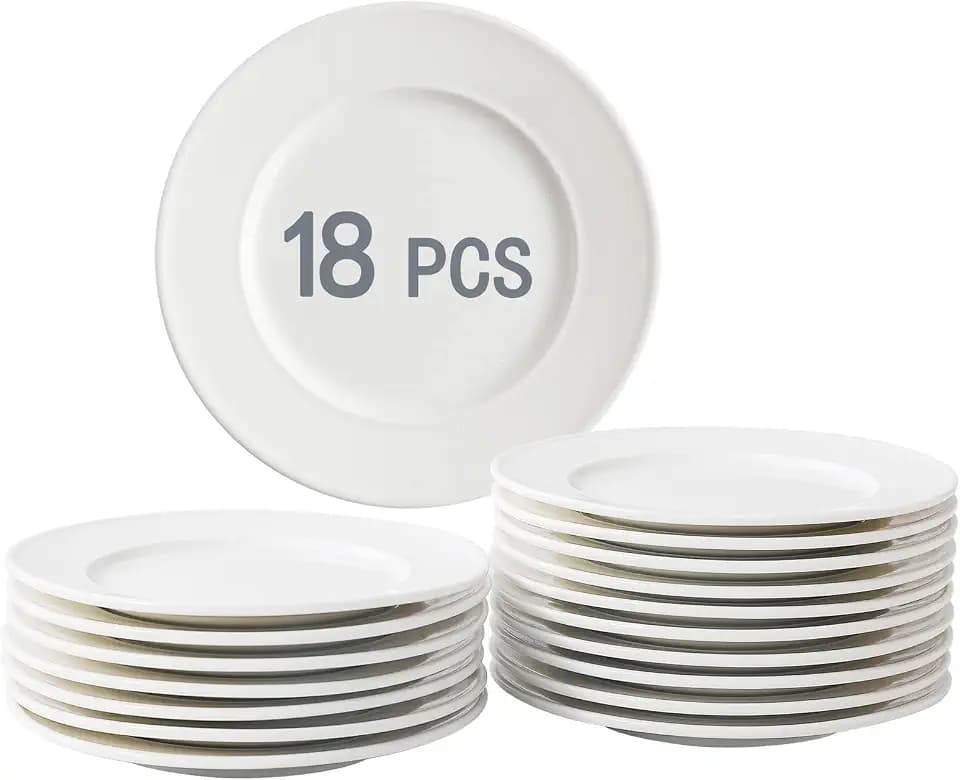 18 Pieces 6 Inch Porcelain Dessert Plates, Small Appetizer Dinner Plate, Round Dinnerware Sets, Scratch Resistant, Microwave, Oven, and Dishwasher Safe, White