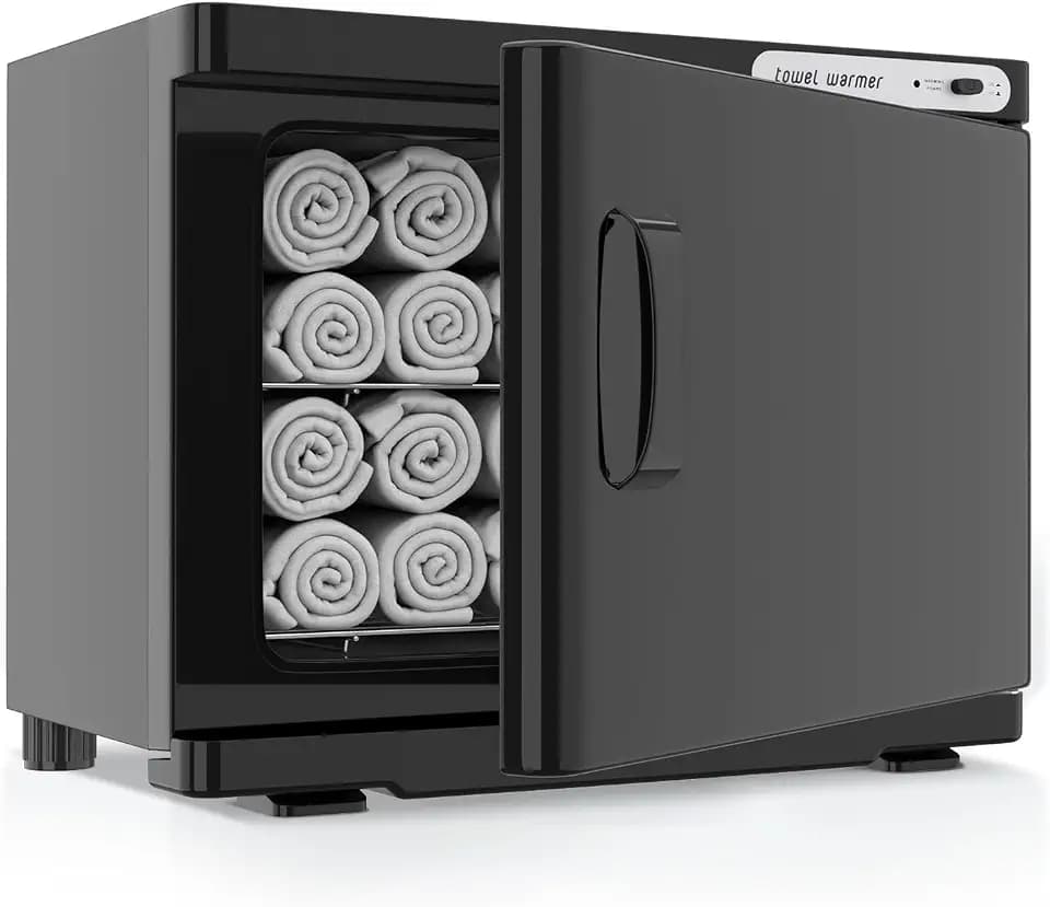 Towel Warmer Cabinet, 23L Large Hot Bath Towel Warmer Heating Use for Facial Spa, Hair Beauty, Salon Equipment and Home- Black