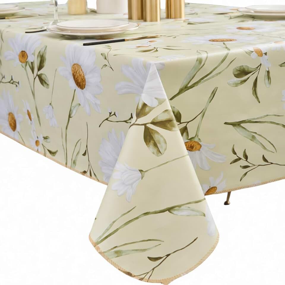 Vinyl Tablecloth with Flannel Backing - Waterproof, Oil-Proof, Easy to Clean -Plastic Table Cloth - Perfect for Dining Tables, Kitchen Tables, Parties (Flowers Pattern, 60×102 Inch Rectangular)