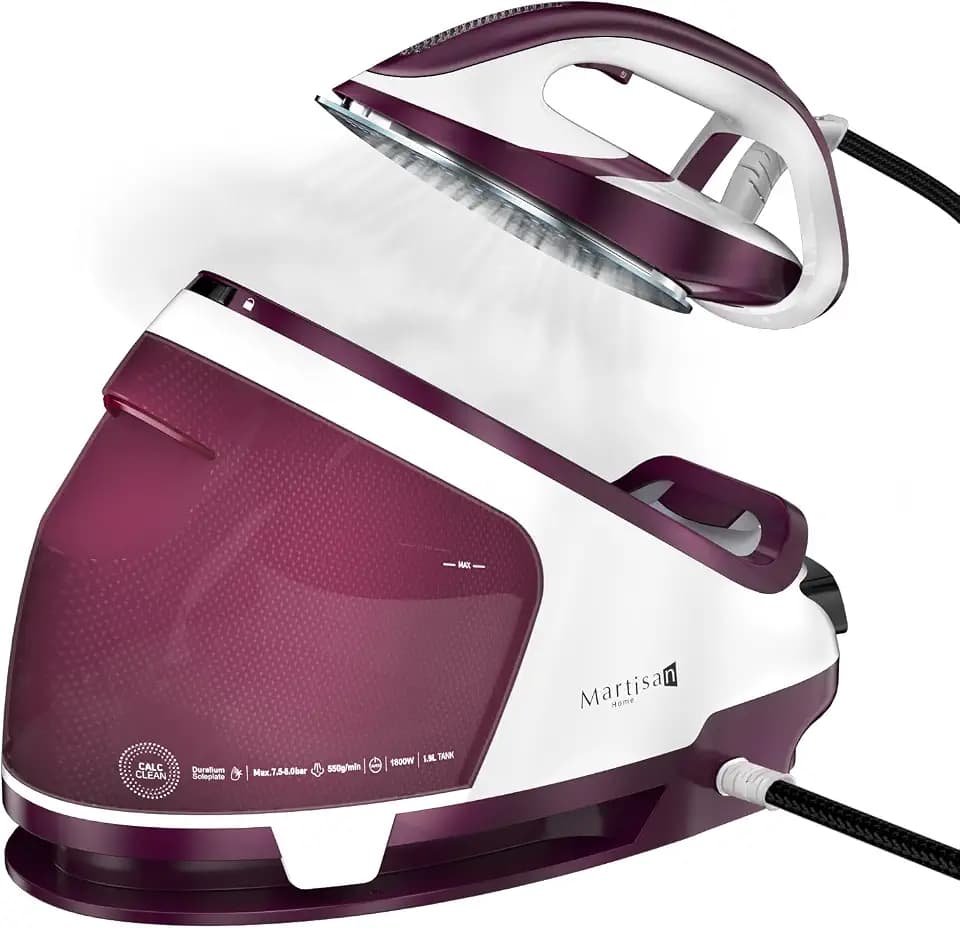 Martisan Steam Generator Iron for Clothes, LED Steam Station, 1800W Power, 8 Bar Max Pressure, 1.9L Water Tank, 550g/min Steam Burst, Auto Off, Ceramic Soleplate, Fast Wrinkle Removal, Purple