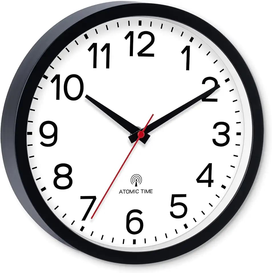 AKCISOT Atomic 12 Inch Wall Clock Analog Clocks for Indoor Kitchen, Battery Operated Clock for Bedroom Office Classroom Living Room(Black)