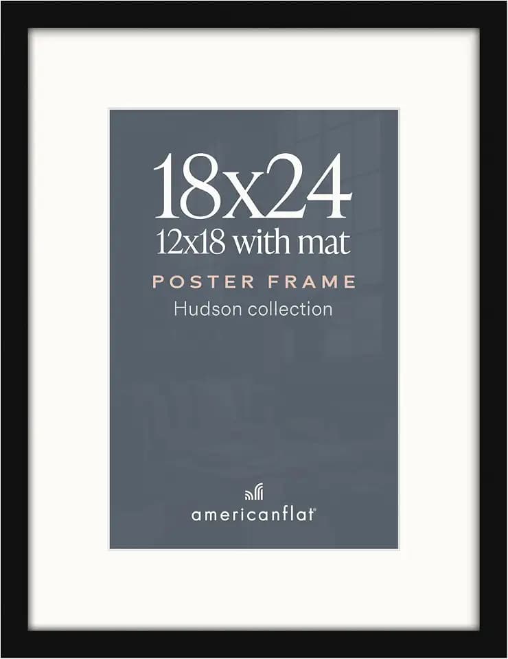 Americanflat 18x24 Poster Frame - Matted to 12x18 - Black