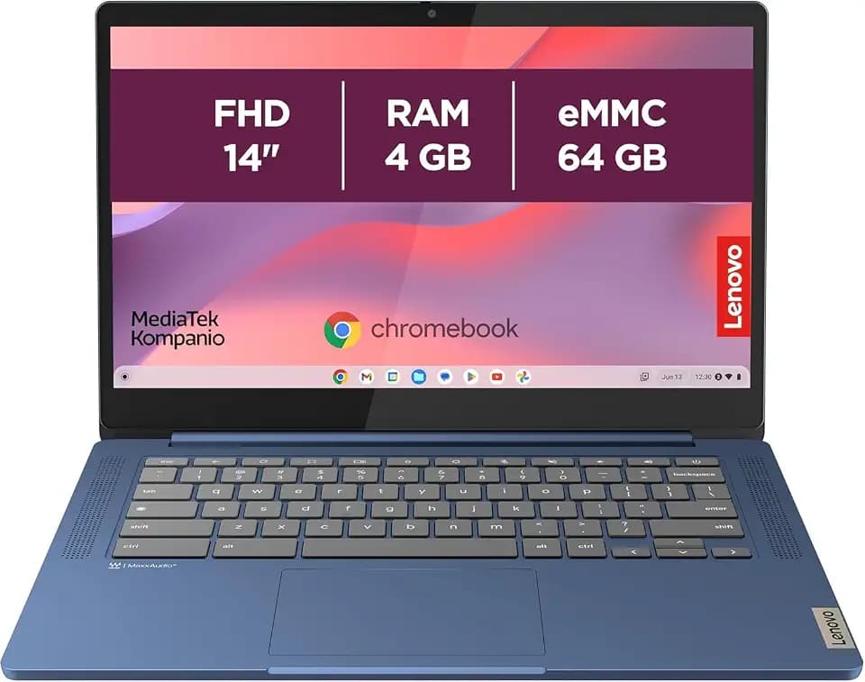 Lenovo IdeaPad Slim 3 Chrome 14M868 – Laptop 14 Inches FHD (MediaTek Kompanio 520, 4GB RAM, 64GB SSD, Arm Mali-G52 2EE MC2 GPU, Chrome OS) Französische Version AZERTY Keyboard – Blau