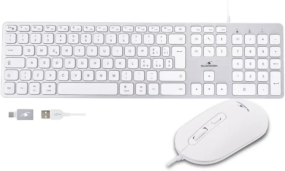 Bluestork - Pack Mac Tastatur und Maus USB-C/USB-A, QWERTY IT