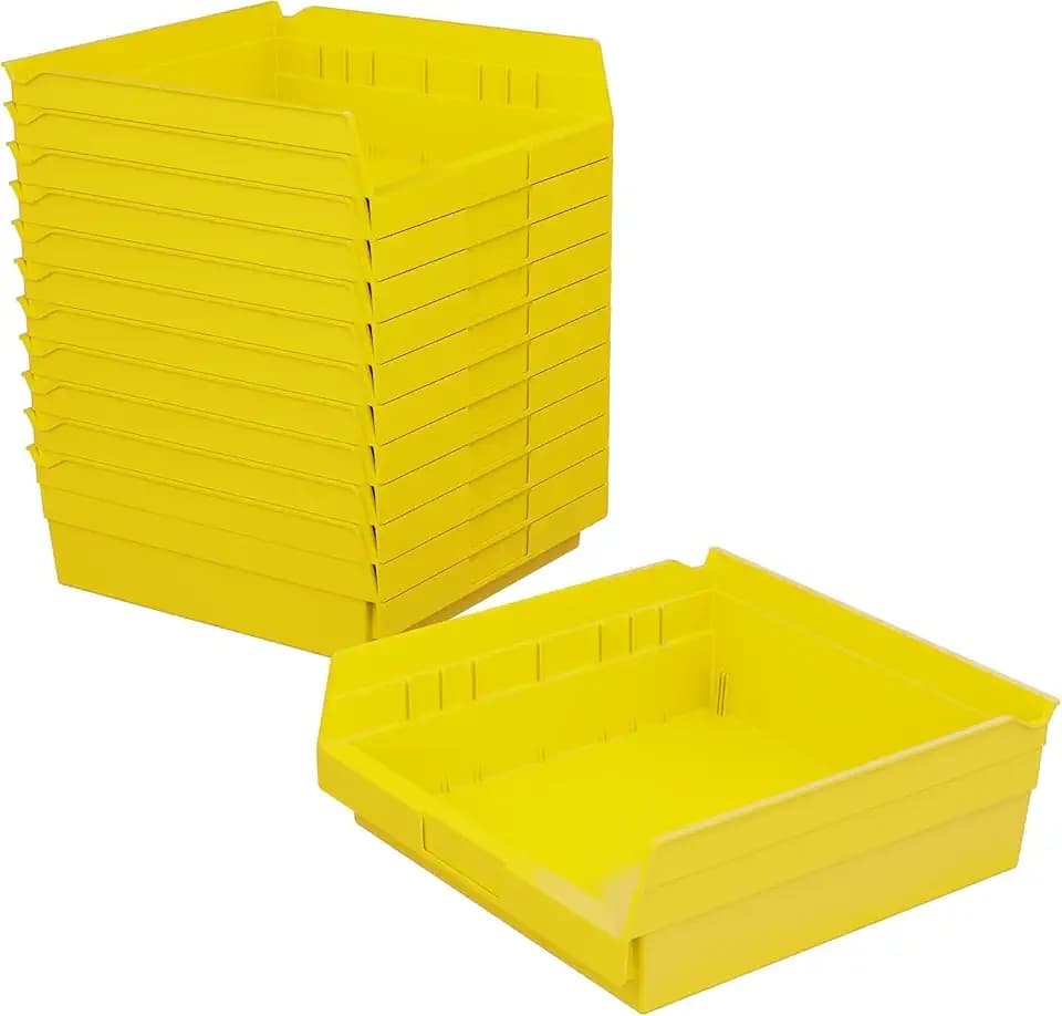 Akro-Mils 30170 Heavy Duty Plastic Shelf Bins, 12"x 11"x 4", Yellow, 12-Pk