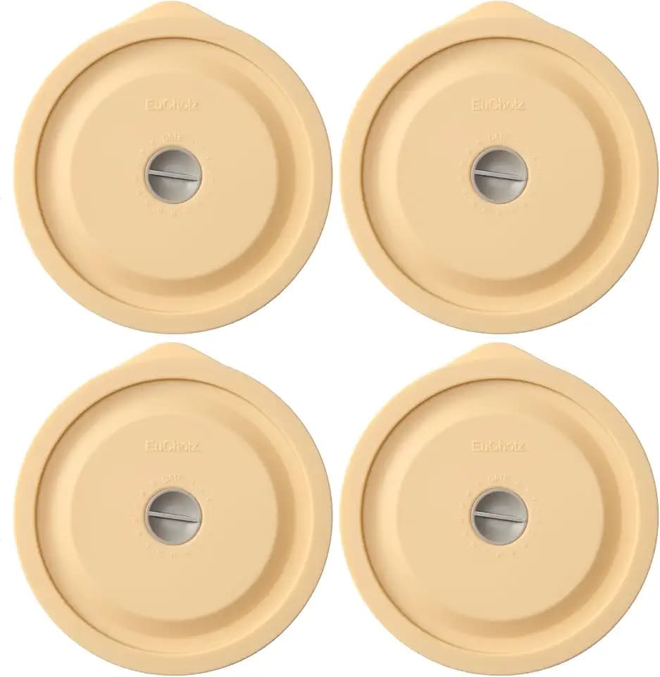 Replacement Lids for Pyrex 7201-PC 4 Cup, Silicone Round Storage Cover Lid for Anchor Hocking Glass Bowl 4 Pack with Date Mark Beige
