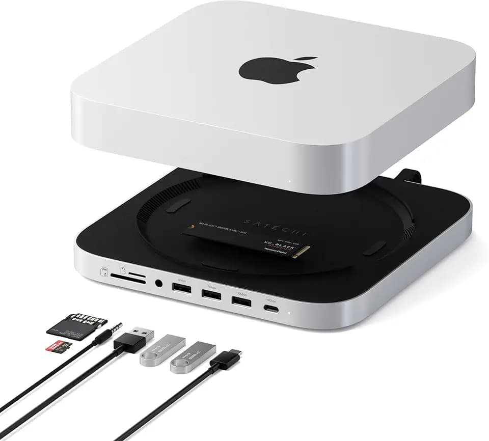 SATECHI Mac Studio M5 USB-C-Hub mit Ständer, NVMe/SATA-SSD-Gehäuse, Silber