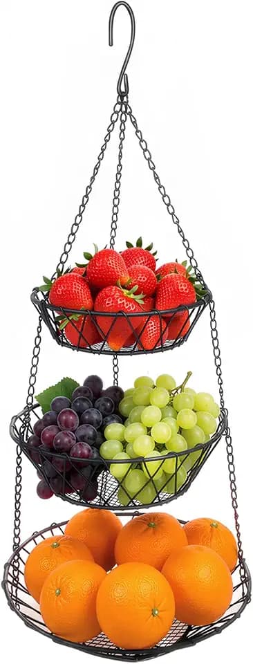3 Tier Hanging Basket with Sturdy Metal Chain Hanging Hooks