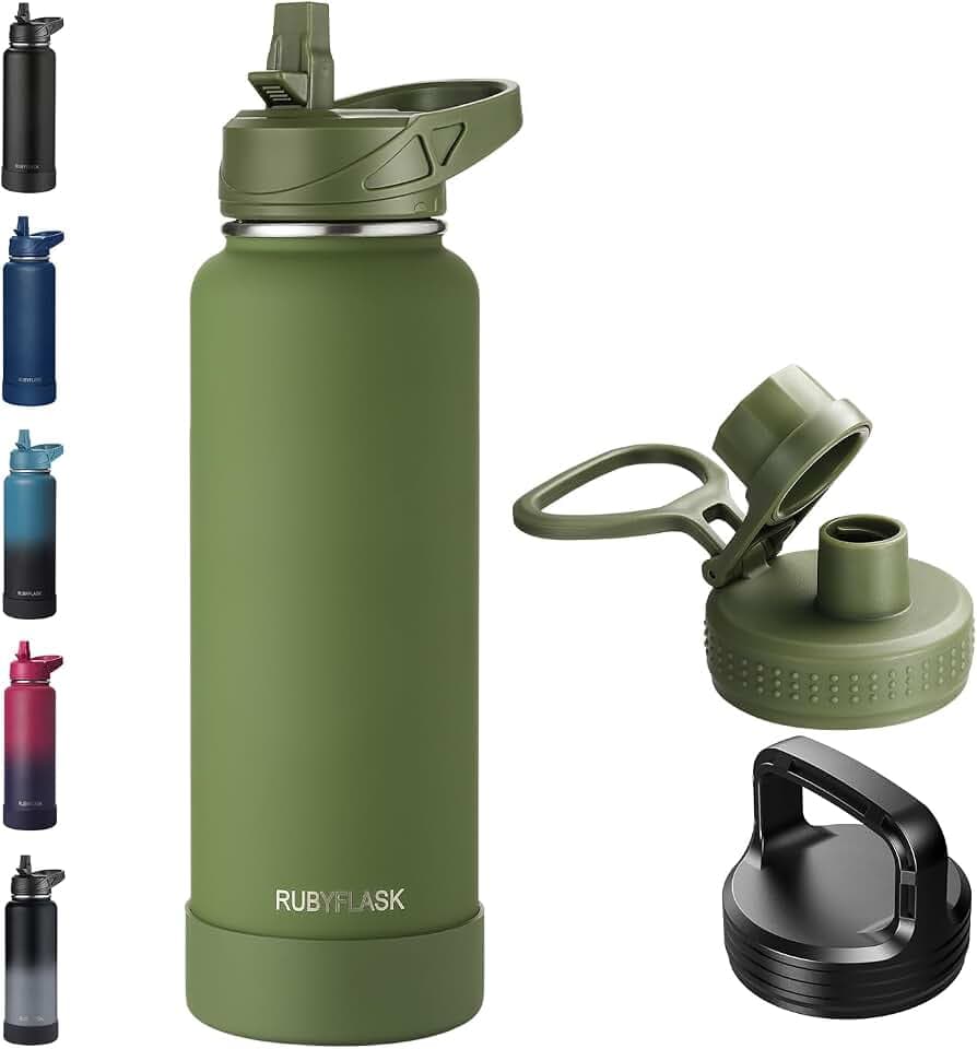 RUBYFLASK 40 oz Insulated Stainless Steel Water Bottle with Straw