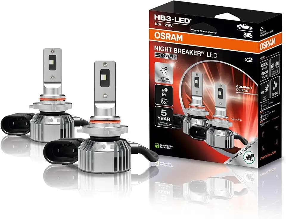 Osram Night Breaker LED Smart HB3, 6000K, Fern- und Abblendlicht mit Straßenzulassung, für PKW, 12V, 2 Lampen