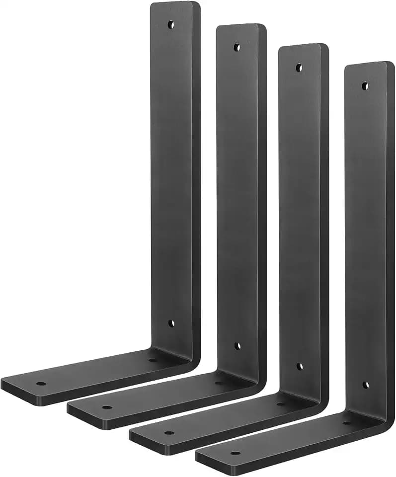 Floating Shelf Bracket 10 Inch, 4 Pack Heavy Duty Shelf Brackets, Black Wall Shelf Bracket for DIY Decorative with Mounting Hardware