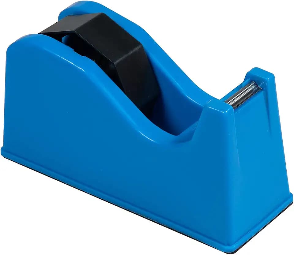 Desktop Tape Dispenser Adhesive Roll Holder (Fits 1" & 3" Core) with Weighted Nonskid Blue