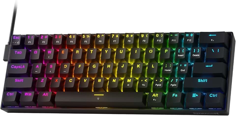 Redragon K617 60% QWERTY RGB-Gaming-Tastatur, 61 Tasten Kompakte Mechanische Tastatur