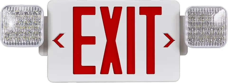 Red LED Exit Sign Emergency Light Combo, UL Listed Battery Backup
