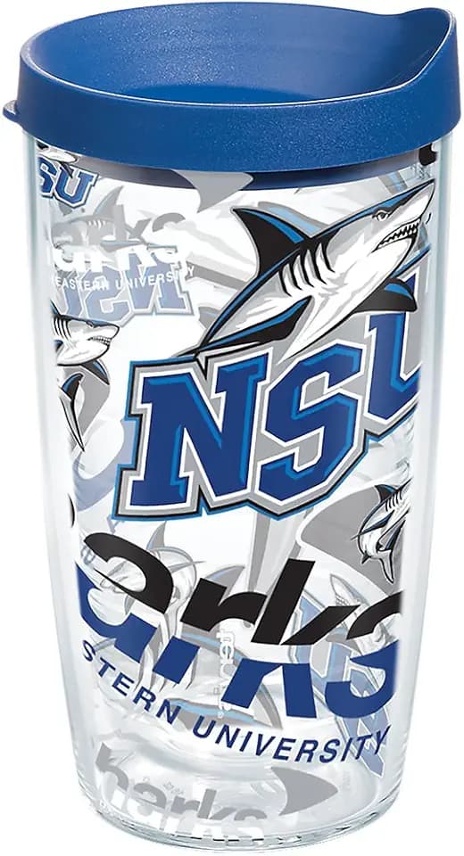 Tervis Nova Southeastern University All Over Tumbler with Wrap and Blue Lid 16oz, Clear