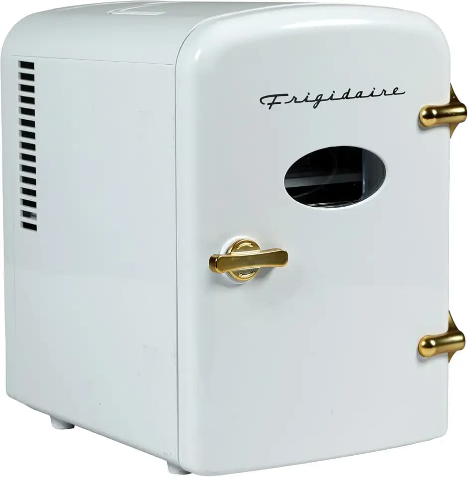 Frigidaire Retro Mini Personal Fridge Cooler, Holds up to 9 Cans, Portable for Car, Office, Bedroom, Dorm Room, or Cabin, Includes 110V AC and 12V DC cords - White Gold (Special Edition Color)