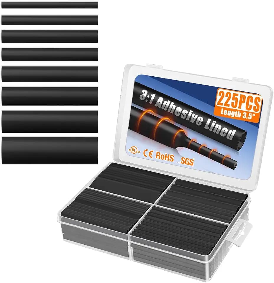 XHF UL Listed 225 Pcs Length 3.45" 3:1 Waterproof Heat Shrink Tubing Kit 8 Size Marine Grade Adhesive Lined Heat Shrink Tube, Insulation Sealing Oil-Proof Wear-Resistant Black