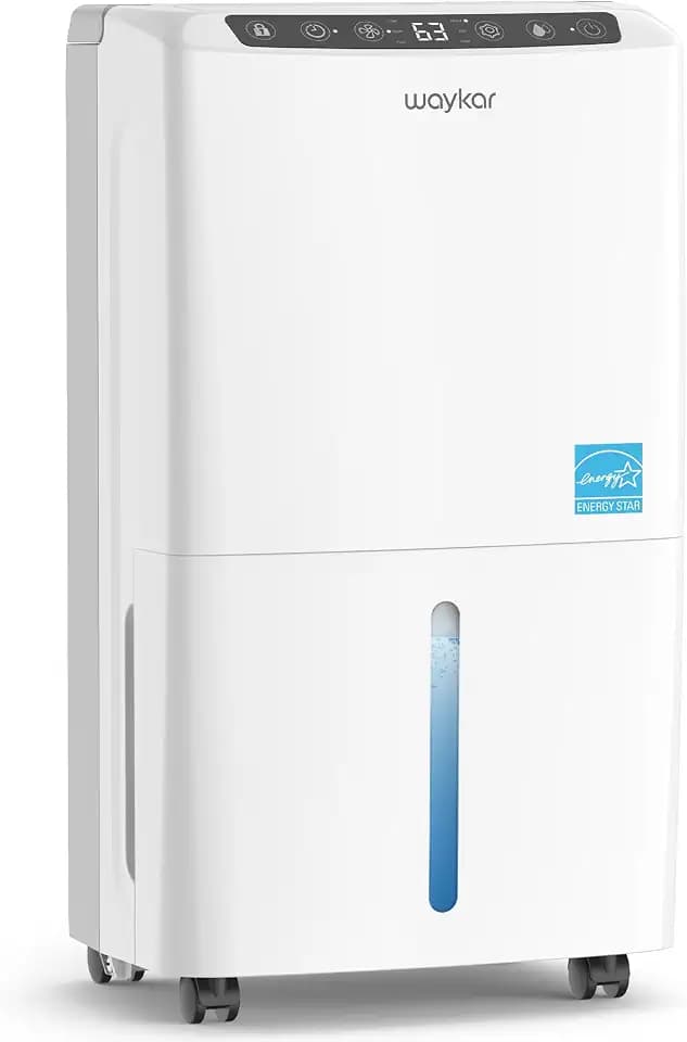 Waykar 34 Pints 2025 Most Efficient Energy Star Dehumidifier for Home & Basement, Ideal for Spaces up to 2,000 Sq. Ft. with Auto or Manual Drainage, 0.62-Gallon Water Tank