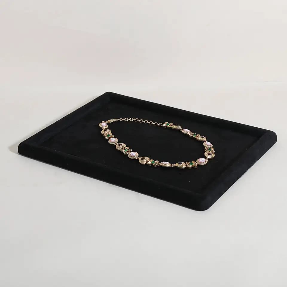 Gemehou velvet Jewerly display tray, Top Microfiber Jewelry storage organizer plate, Empty Jewelry showcase tray for Necklace Bracelet Ring Earring Watch (Black-Medium, 11.8 x 8.7 in)