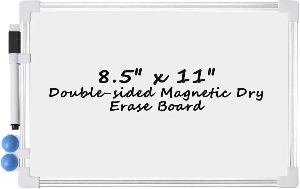 Small Dry Erase Whiteboard 8.5" x 11", Double Sided Aluminum Frame Magnetic White Board, Handheld Whiteboard with Marker and Magnets, Mini White Board for School, Home, Office